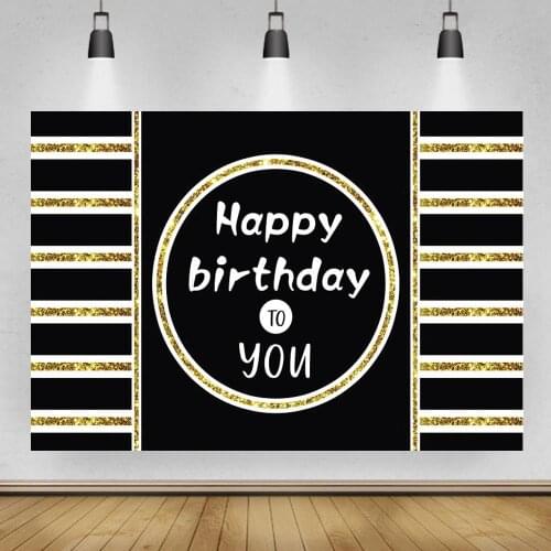 Black White Happy Birthday Banner Photo Background Famliy Dinner Party Table Decor Backdrop Vinyl Photography Customize