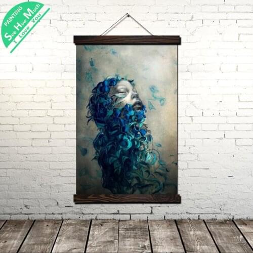 Digital Art Abstract Face Wall Art Canvas Prints Painting Frame Scroll Painting Hanging Poster Wall Pictures for Living Room