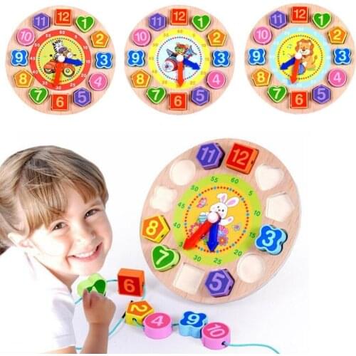 Kids Wooden Clock Toy Number Shape Cognitive Early Learning Educational Sorting Nesting Montessori Toys For Children Puzzle Gift