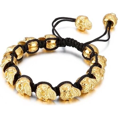 Jewels Store New Punk Skull Charm Bracelet Mens Stainless Steel Beaded Bracelet Mens Gothic Jewelry For Man JS143396-Z