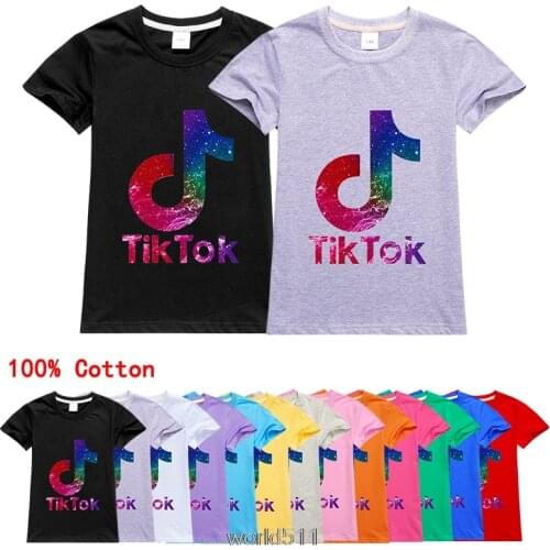 Summer Fashion Unisex Tik Tok T-shirt Children Boys Short Sleeves 13 color Tees Baby Kids Cotton Tops For Girls Clothes