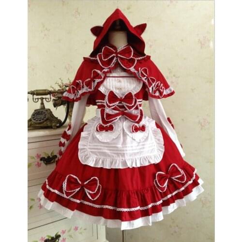 Cotton Four-piece Lolita Dress Little Red Riding Hood Costume L48