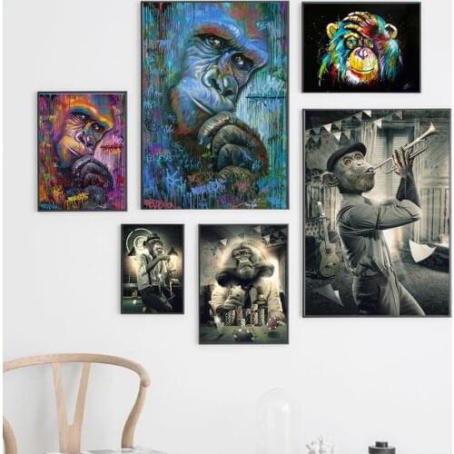 RELIABLI ART Abstract Graffiti Gorilla Monkey Pictures Animal Posters Prints Canvas Painting Wall Art For Living Room Decoration
