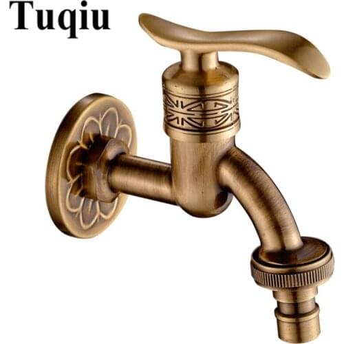 Bibcocks Faucet Art Deco Antique Bronze Brass Bathroom Mop Faucet Wall Mounted Washing Machine Outdoor Garden Water Taps