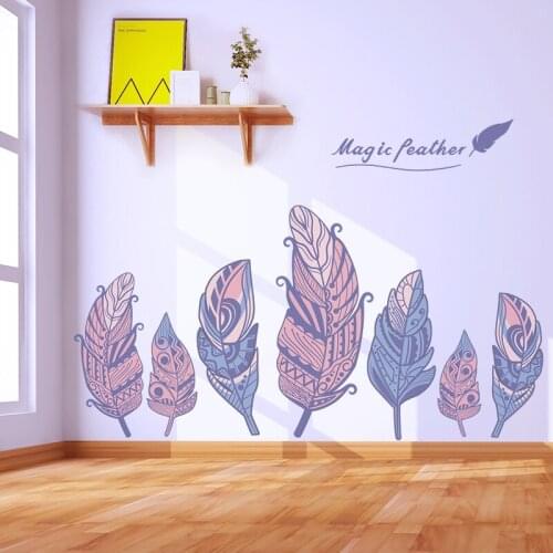 Creative Colorful Feathers Wall Sticker Living Room Background Wall Decoration Aesthetic Art Self-adhesive Wallpaper