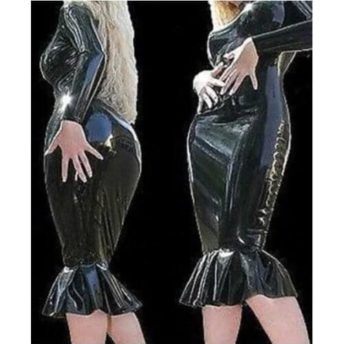 Latex Dress Women Long Slevees back zipper