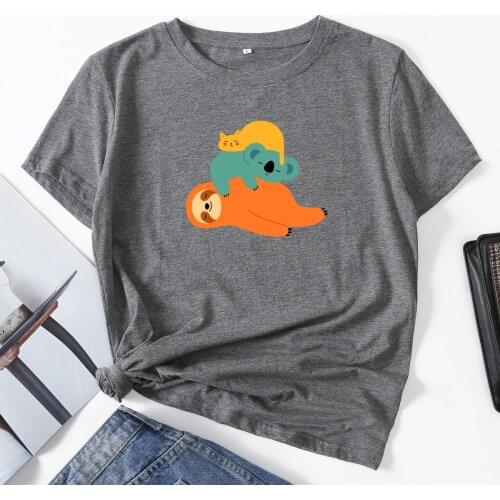 Cute Koala Sloth Cat Animal Woman T-Shirt Short Sleeve T-Shirts Summer Tops for Women Cotton Graphic Tee Female Shirt Clothes