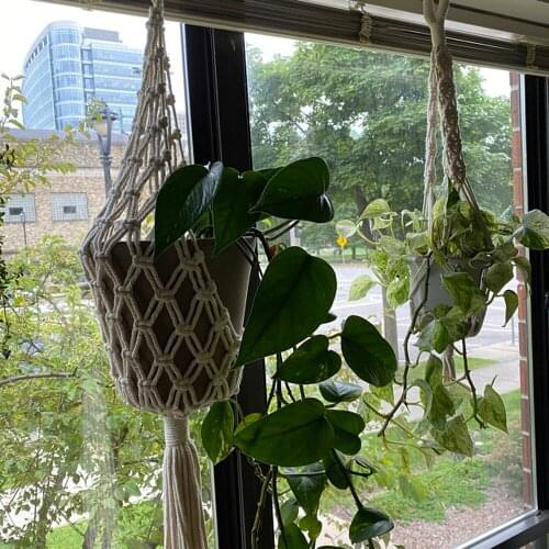 Fashion Art Handcraft Gardening And Greening Hand-Woven Hemp Rope Flower Pot Hanging Basket Net Bag