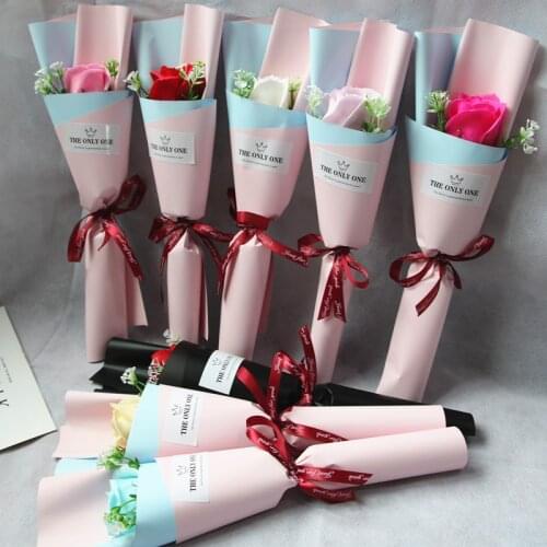 10PCS Artificial Rose Soap Flower Girlfriend Valentines Day Gift Anniversary Flower Set With Leaf Rose Wedding Decoration