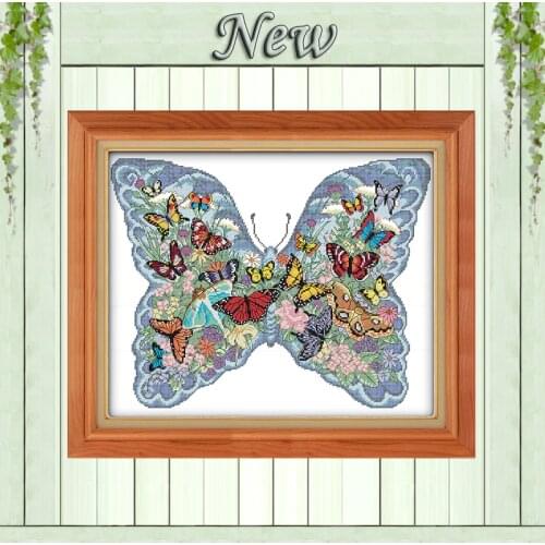 Butterflies in a butterfly decor painting Counted Print on canvas Embroidery Sets Needlework Kits DMC 14CT 11CT DIY Cross Stitch