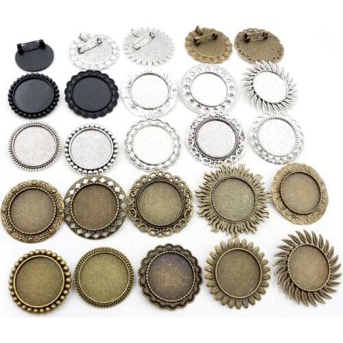 New Fashion 5pcs 25mm Inner Size Antique Silver Plated and Bronze and Black Brooch Sweet Style Cabochon Base Setting