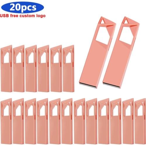 Bulk 20pcs free logo USB 2.0 Flash Drive 8G 16GB 32GB 64GB 128GB Metal Pen Drives usb flash drives Real Capacity Waterproof