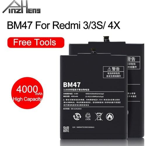 PINZHENG BM47 Phone Battery For Xiaomi Redmi 3 3S 3X 4X Batteries 4000mAh Real Capacity Replacement Bateria With Free Tools