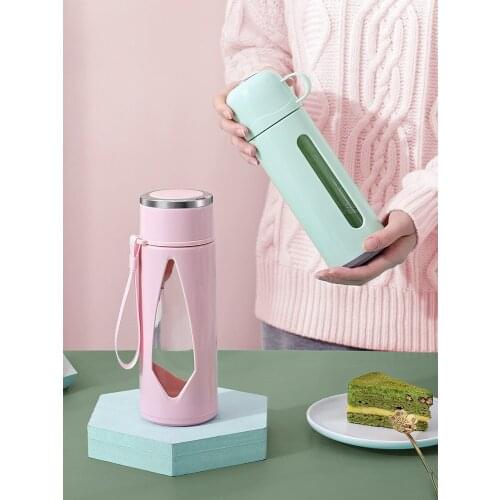 Portable transparent double-layer glass cup with lid simple office tea cup with lid cup girl student casual cup