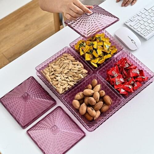 Crystal Creative Fruit Platter Party Christmas Snacks Storage Tray Divided Plastic Nuts Dried Fruit Plate Container With Cover