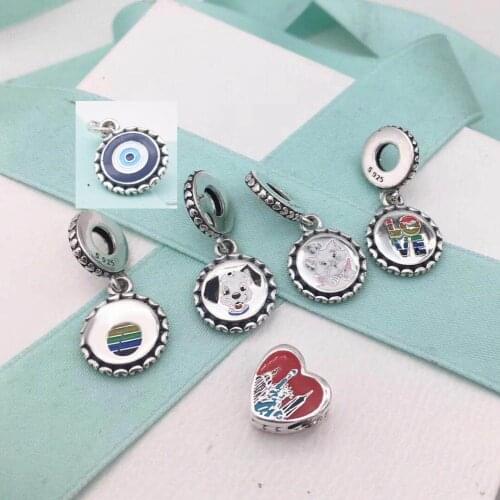 Kakany S925 Silver Classic Dog and Cat Park Rainbow Animal Pendant Charm Fits Female Bracelet Bangle Diy Jewelry Free Shipping