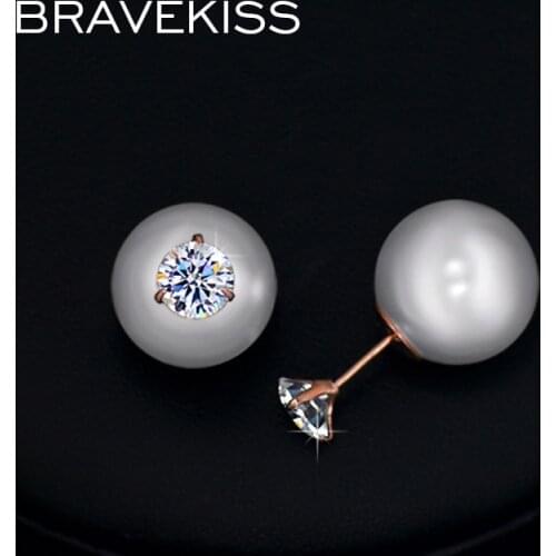 BRAVEKISS Imitation Pearl Sided Earring Crystal Double Earrings Ball Stud Women Charm Ear Piercing Studs Brincos 2019 BJE0253A