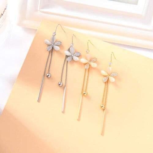 Opal Crystal Ear Dangle Fashion Jewelry Shell Star Copper Chain Tassel Drop Pendant Earrings For Women 2021 New Career Style