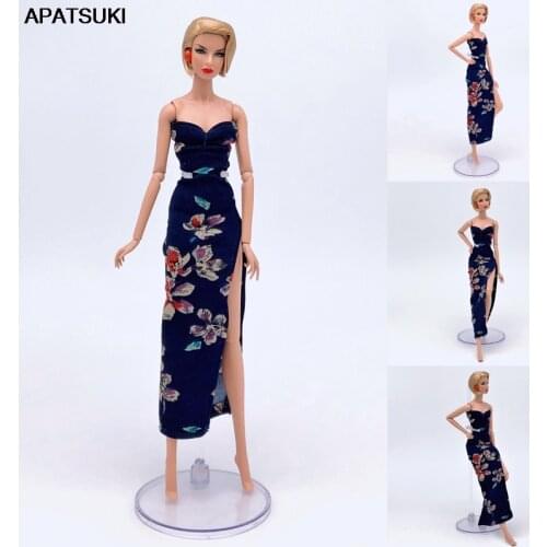 Black Floral Evening Party Dress for Barbie Doll Outfits V Neck Dress for 1/6 BJD Doll Clothes for 1:6 Dolls Accessories Kid Toy