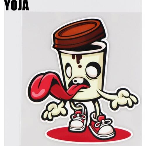 YOJA 13.1X14.6CM Funny Cartoon Coffee Cup Vinyl Car Sticker Body Decoration Decal 19A-0221