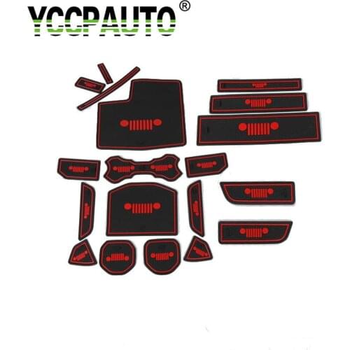 YCCPAUTO 19Pcs/Set Rubber Door Groove Mat For Jeep Wrangler JL 2018+ Car Auto Non-slip Door Cup Pad Red White Car Accessories