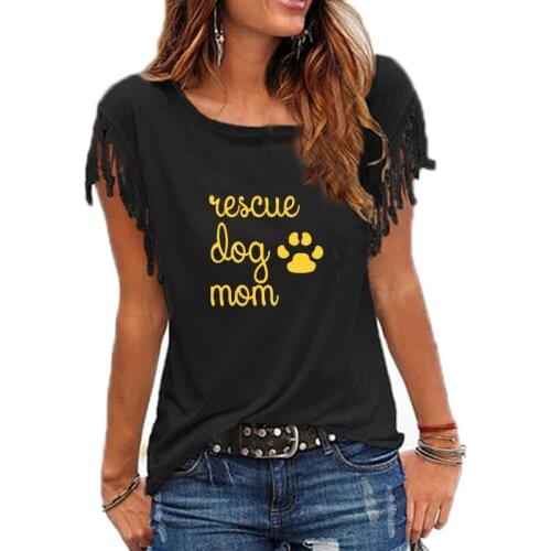T-Shirt Women 2019 New Fashion Rescue Dog Mom Paw Print Harajuku Cute Punk Summer Plus Size Tops