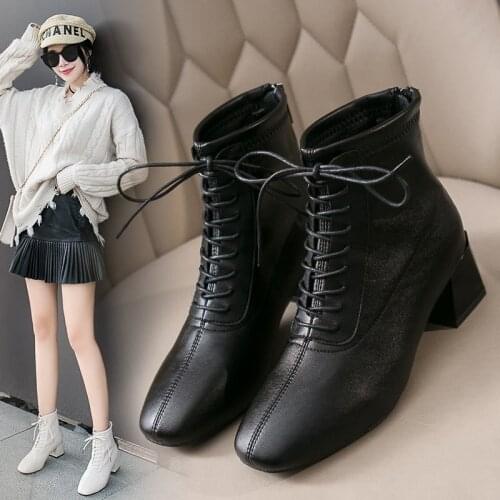 Womens ankle boots natural leather outdoor short boots cowhide upper boots square toe large