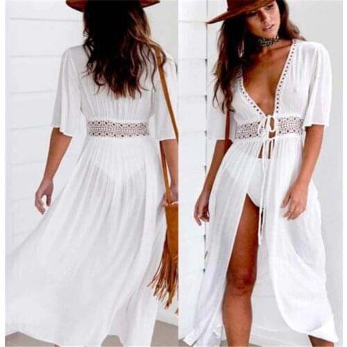 Summer women lace bikini cover up long beach pareo robe de plage women saida Beach tunic beachwear