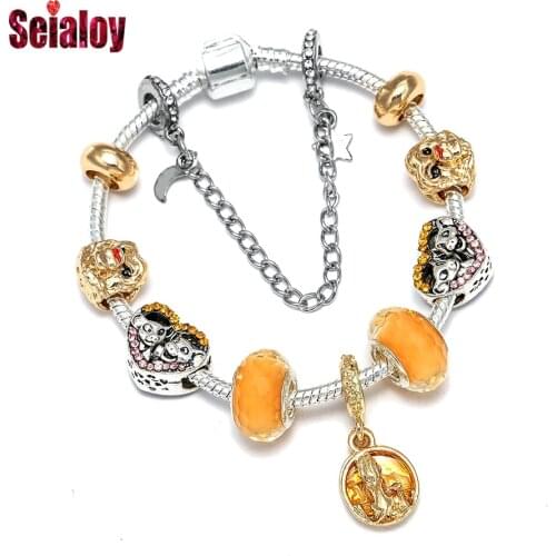 Seialoy Golden Animal Pendant Shiny And Heart Charm Bracelets For Boys Original Cartoon Children Bangle