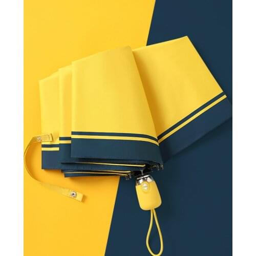 Blue-yellow stripes Folding Umbrella Rain For Men Wind Resistant Black Coating Parasol Women Big Windproof Blue Rain Umbrellas