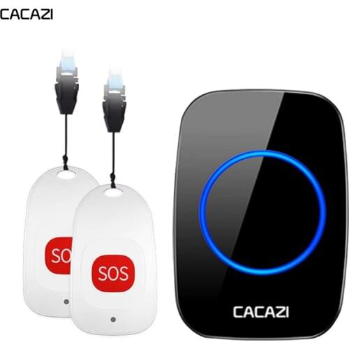 CACAZI Smart Home Wireless pager doorbell Old man Emergency alarm Call Bell US EU UK Plug 80m Remote 1 button 1 pager 1 Receiver