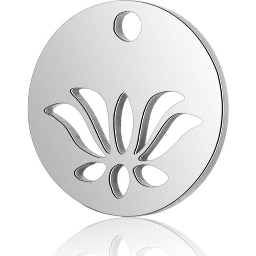 10pcs/lot 12mm Stainless Steel Hollow Out Lotus Pendant Charms for DIY Necklace Findings Crafts Round Jewelry Making Party Gift