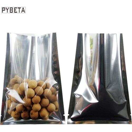 100pcs/lot- Open Top Clear Silver Aluminum Foil Bags Heat seal packaging Bag for Tea Dried Nuts Food Snack