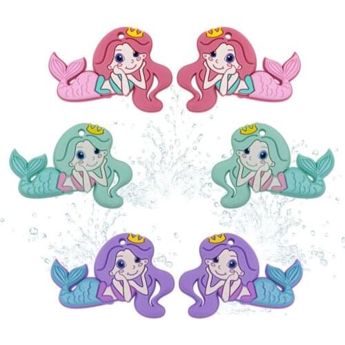 Kovict 5/10pcs Silicone Teether Cartoons Mermaid Pendants DIY Pacifier Chain Jewelry Accessories Chewable Nursing Baby Toys