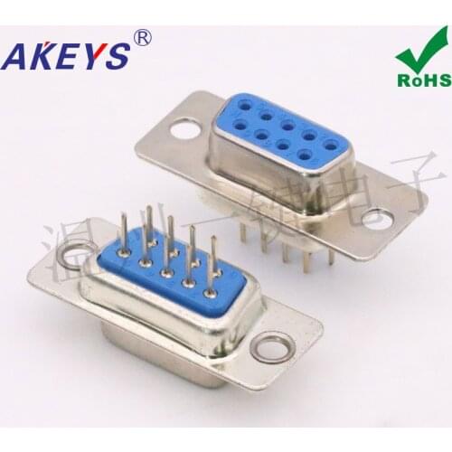 5pcs VGA interface DB9P double row blue plastic core female pin type 9 pin 180 degree straight serial port COM port