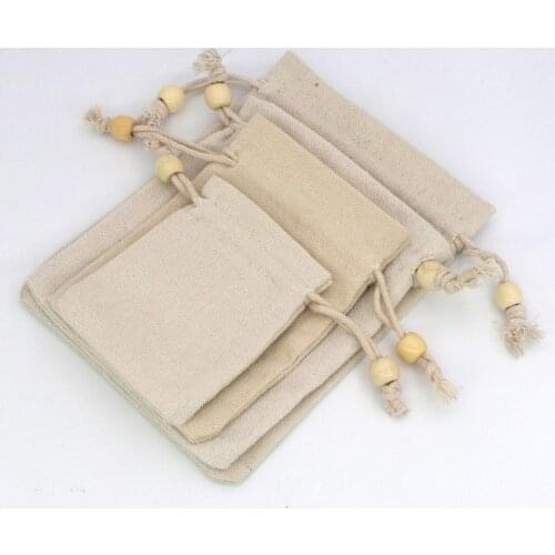 5Pcs Beige Fabric Canvas Gift Wedding Engagement Packaging Bags Drawstring Pouch for Jewelry Storage Display DIY Accessories