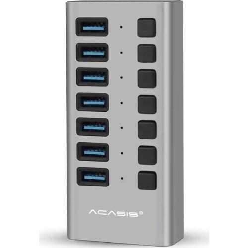 Acasis USB3.0 7-port Splitter Multi-interface Expansion Hub Conversion HUB with 12V 2A Power Supply for Notebook Computer