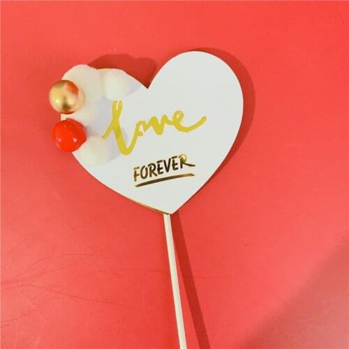 Love Heart Valentines Day Acrylic Cake Topper Handmade Hairball Wedding Cake Topper For Valentine Anniversary Cake Decorations