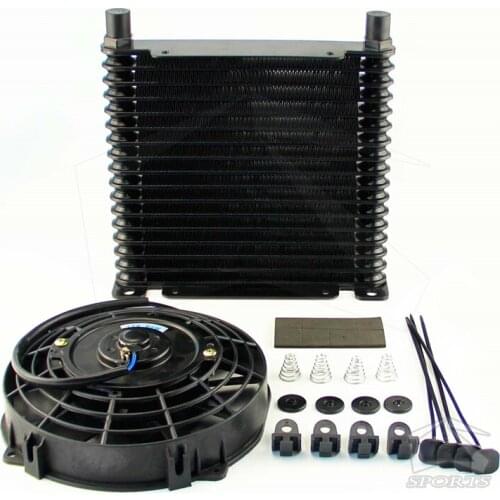 AN10 32mm Aluminum 15 Row Engine/Transmission Racing Oil Cooler +7" Electric Fan Kit Black