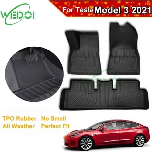 Car Floor Mats For Tesla Model 3 2017-2020 2021 TPO Rubber All Weather Carpets Perfect Fit Waterproof Auto Foot Liners