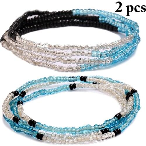 2Pcs/Set Fashion Bohemian Style Women Waist Chain Creative Bead Decor Body Chain Belly Chain For Beach Jewelry Accessories