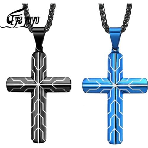 EyeYoYo Future Technology Blue Star Planet Cross Pendant Necklace For Men Stainless Steel Blue Black Pendant Necklaces