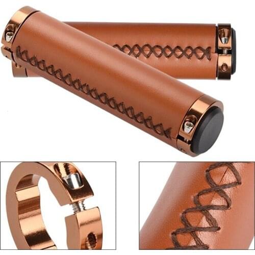 Retro Bike Handlebar Cover PU Leather Non slip Anti Wear MTB Road Folding Bicycle Grips Handle Handlegrip Lockable High Qulity