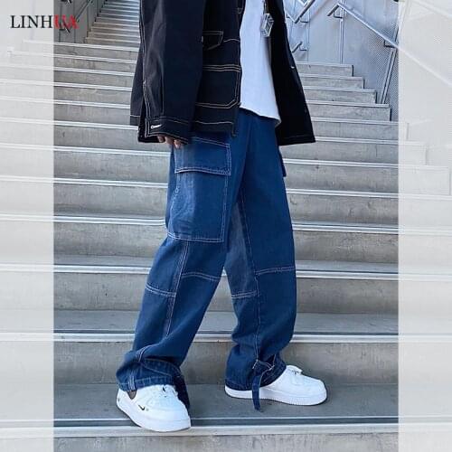 Jeans men Wide Leg pants 2020 Autumn Hip Hop Streetwear mens jeans New Loose Straight Baggy Denim Pants Male casual trousers