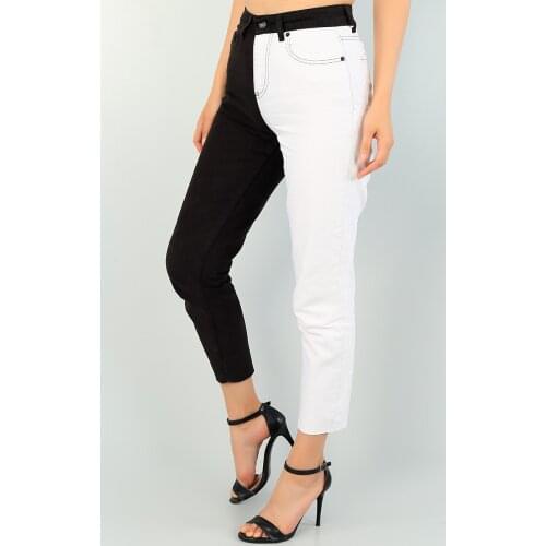 Cotton Black White Double Color Mom Jean Pants High Waist Jeans Color Denim For Woman Style Fashion Streetwear y2k urbano