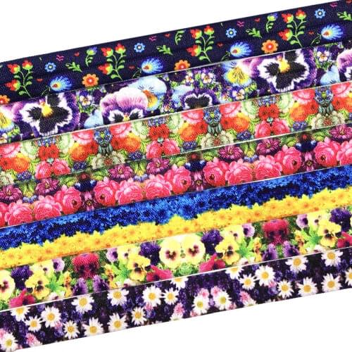50 yards 16mm Flower Print Fold Over Elastic Hair Tie FOE Elastic Ribbon DIY Hair Accessories Elastic Webbing Wristband Bracelet
