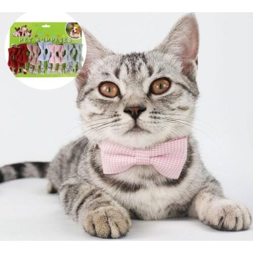 12pcs/Lot Pet Dog Bow Tie Necklaces Adjustable Strap Plaid Pink Color Puppy Accessories Cravate Classic Cat Collar Pets Products
