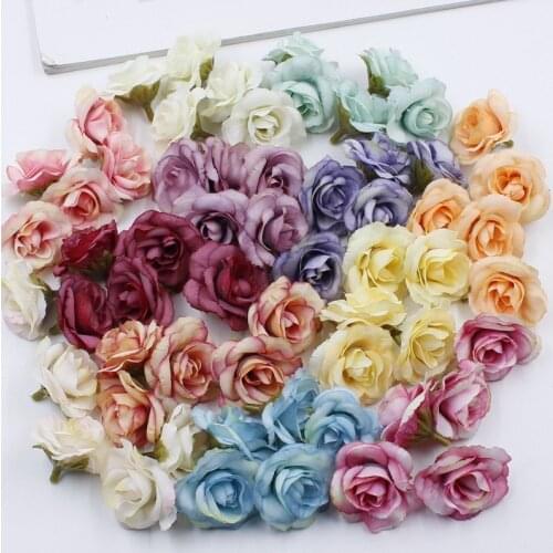 10 pcs / 4 cm artificial flower silk rose head for wedding family party decoration DIY wreath scrapbook shoes hat