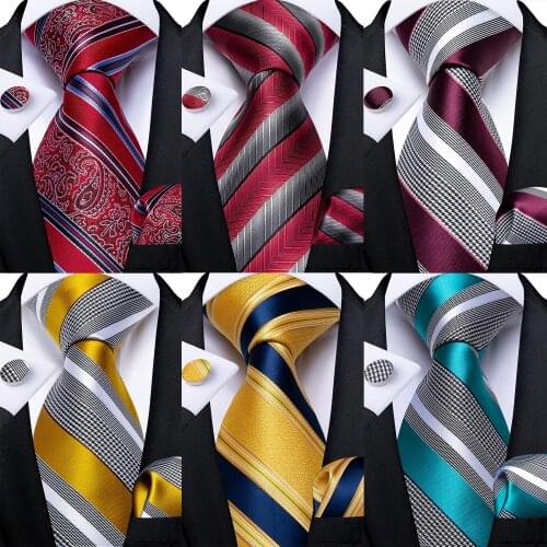 Classic Striped Mens Ties 8cm 100% Silk Red Blue Yellow Necktie Formal Business Wedding Tie Set Cravat Gift For Men DiBanGu