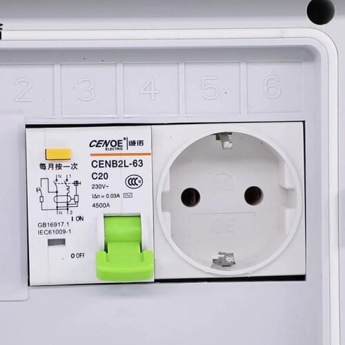 Most ideal 6 ways earth leakage circuit-breaker distribution box mcb distribution box with EU style socket 16A 25A 32A 50A 63A